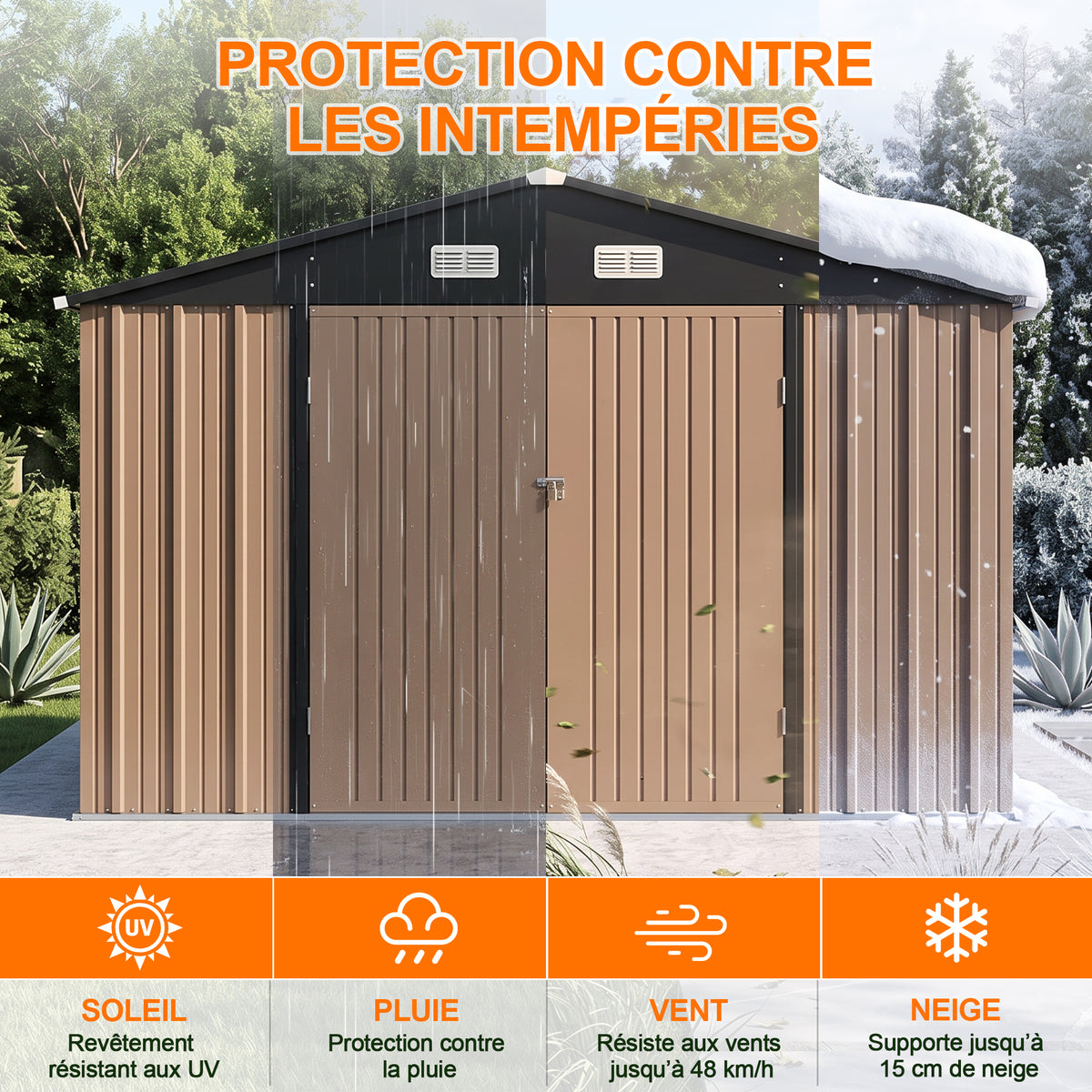Patioslife Abri de Jardin Métal en Acier Galvanisé à Toit Double Pente – Abri de Rangement Extérieur Résistant aux Intempéries pour Outils de Jardin