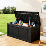 Coffre de rangement en résine – grand, résistant aux intempéries, anti-UV et verrouillable, idéal pour les coussins, les outils de jardin et les accessoires de piscine.