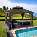 Patioslife Haven | Tonnelle de Jardin en Aluminium à Toit Rigide, Pergola & Pavillon avec Double Aération, Gouttières et Rideaux pour Terrasse