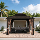 Patioslife Haven | Tonnelle de Jardin en Aluminium à Toit Rigide, Pergola & Pavillon avec Double Aération, Gouttières et Rideaux pour Terrasse