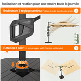 Patioslife Aegis – Parasol déporté Premium avec éclairage LED intégré, base croisée en métal et baleines en fibre de verre