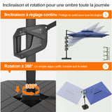 Patioslife Aegis – Parasol déporté Premium avec éclairage LED intégré, base croisée en métal et baleines en fibre de verre