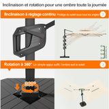 Patioslife Aegis – Parasol déporté Premium avec éclairage LED intégré, base croisée en métal et baleines en fibre de verre