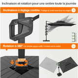 Patioslife Aegis – Parasol déporté Premium avec éclairage LED intégré, base croisée en métal et baleines en fibre de verre