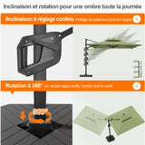 Patioslife Aegis – Parasol déporté Premium avec éclairage LED intégré, base croisée en métal et baleines en fibre de verre