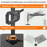 Patioslife Aegis – Parasol déporté Premium avec éclairage LED intégré, base croisée en métal et baleines en fibre de verre