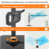 Patioslife Aegis – Parasol déporté Premium avec éclairage LED intégré, base croisée en métal et baleines en fibre de verre