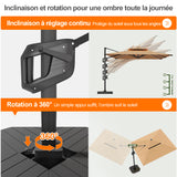 Patioslife Aegis – Parasol déporté Premium avec éclairage LED intégré, base croisée en métal et baleines en fibre de verre