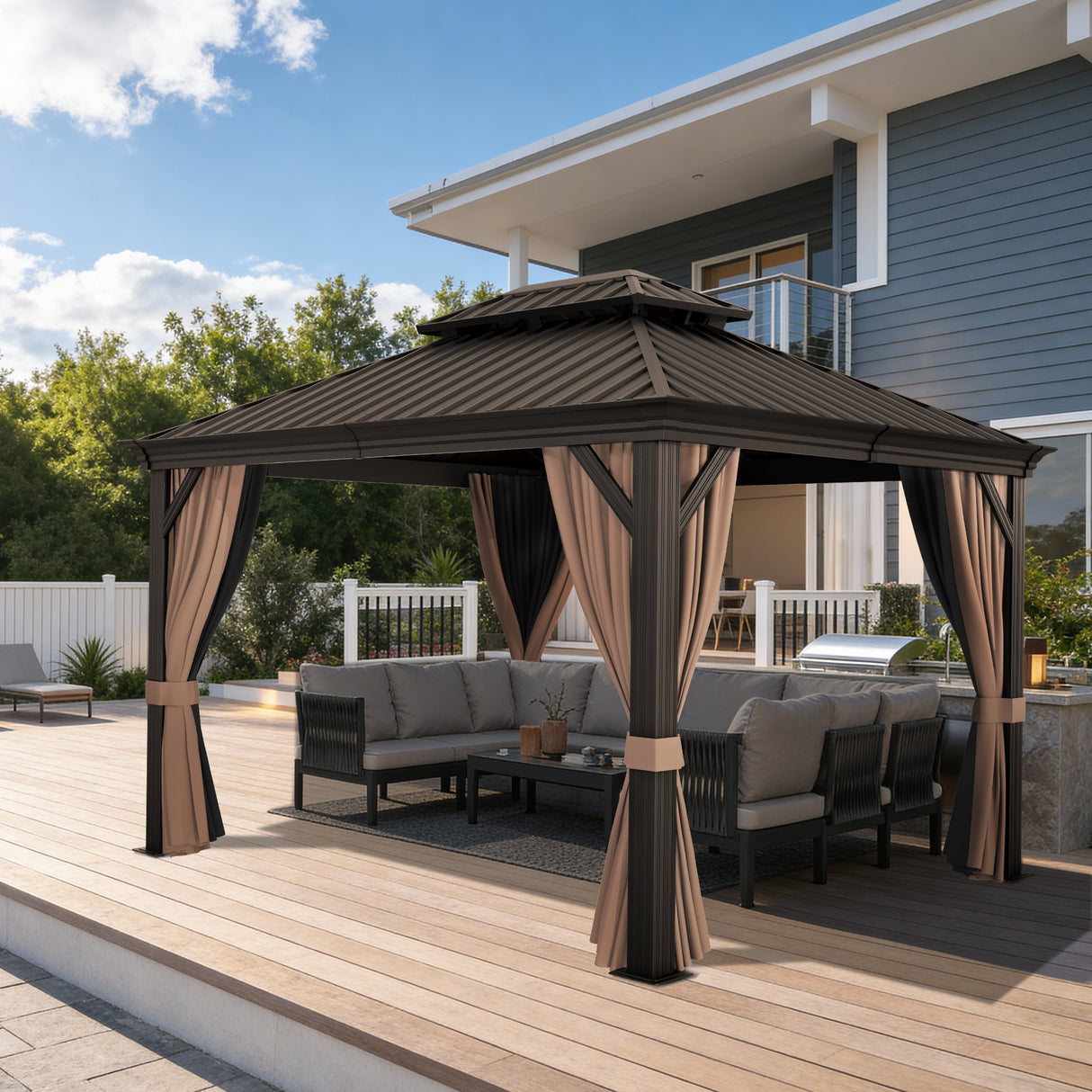 Patioslife Haven | Tonnelle de Jardin, Pergola & Pavillon – Oasis de Détente Privée : Rideaux & Moustiquaires Inclus, Protection UV50+ Anti-Insectes, Cour