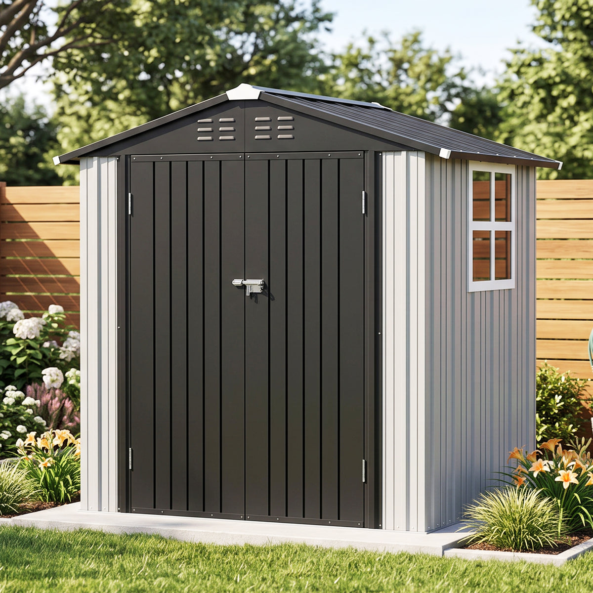 Patioslife YardVault Pro Abri de Jardin Métal Renforcé en Acier Galvanisé avec Fenêtre et Porte Verrouillable, Remise à Outils Extérieure Anti-Rouille