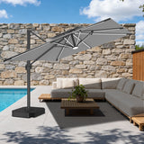 Patioslife Aegis – Parasol déporté Premium avec éclairage LED intégré, base croisée en métal et baleines en fibre de verre