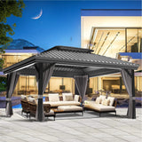 Patioslife Haven | Tonnelle de Jardin en Aluminium à Toit Rigide, Pergola & Pavillon avec Double Aération, Gouttières et Rideaux pour Terrasse