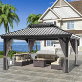 Patioslife Haven | Tonnelle de Jardin en Aluminium à Toit Rigide, Pergola & Pavillon avec Double Aération, Gouttières et Rideaux pour Terrasse