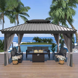 Patioslife Haven | Tonnelle de Jardin en Aluminium à Toit Rigide, Pergola & Pavillon avec Double Aération, Gouttières et Rideaux pour Terrasse