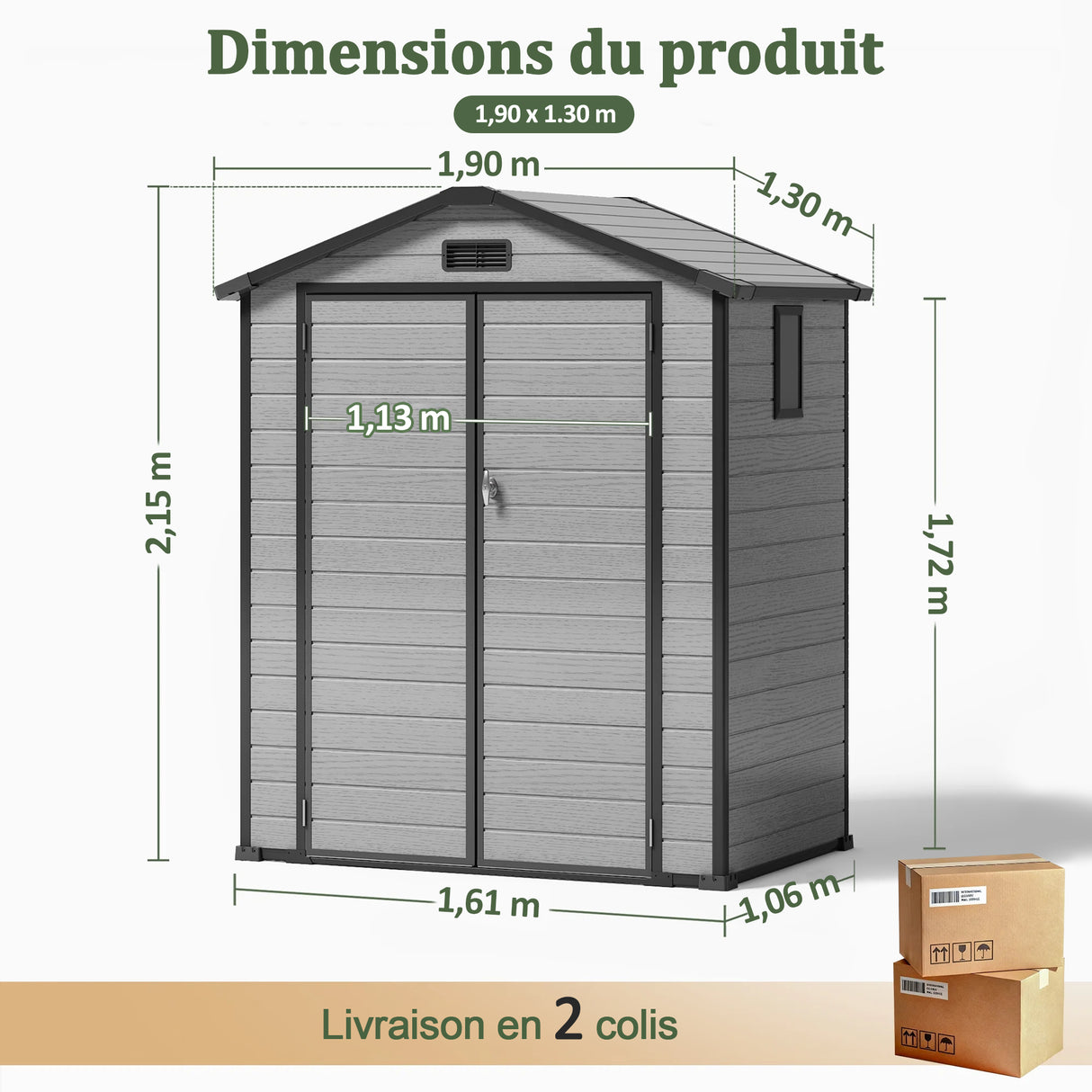 Abri de Jardin en Résine Patioslife YardVault avec Plancher - Cabanon de Rangement Étanche & Anti-UV - Structure Renforcée pour Outils et Vélos