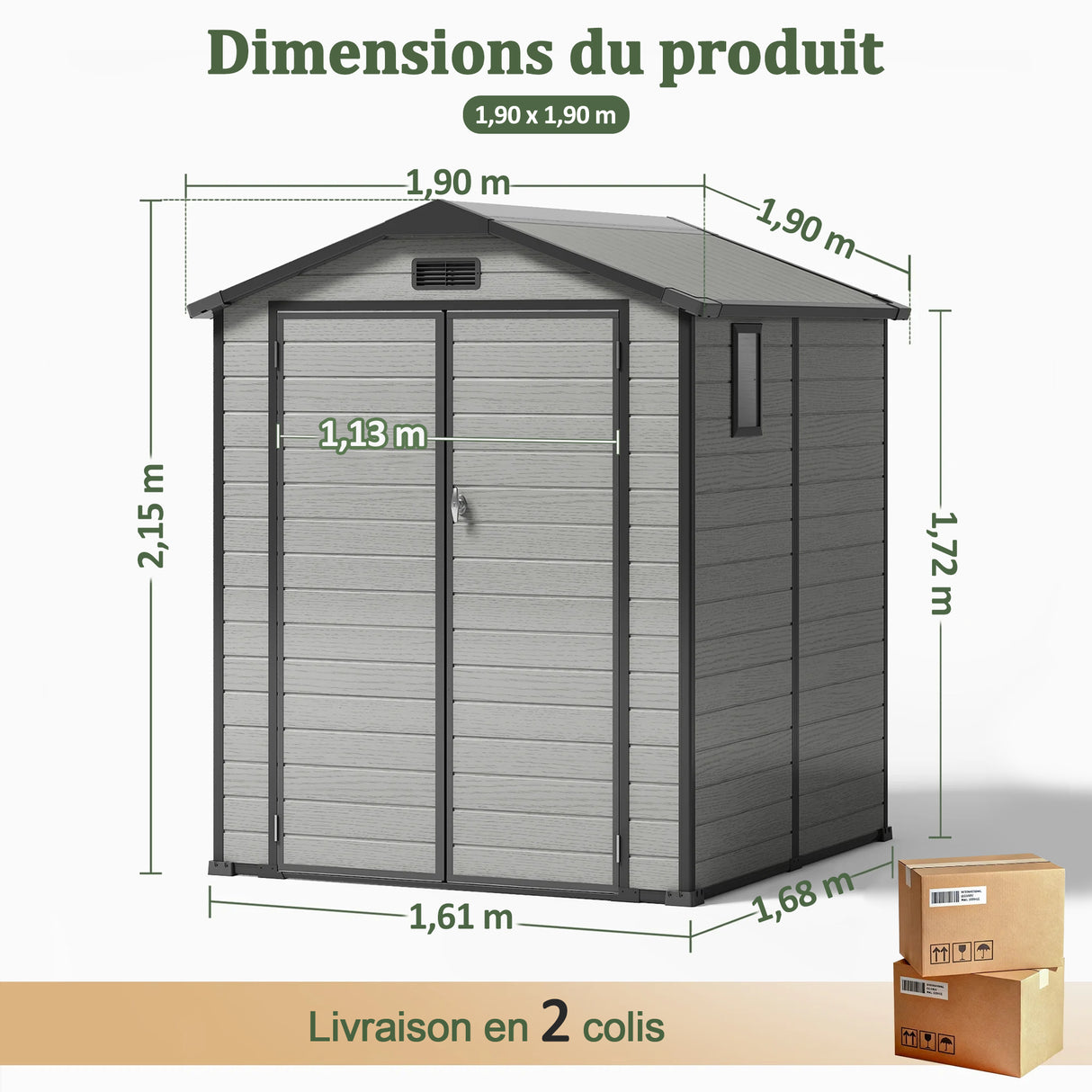 Abri de Jardin en Résine Patioslife YardVault avec Plancher - Cabanon de Rangement Étanche & Anti-UV - Structure Renforcée pour Outils et Vélos