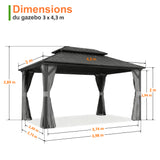 Patioslife Haven | Tonnelle à Toit Rigide, Pergola & Pavillon – Poteaux Robustes 12x12 cm, Système de Drainage Intégré & Double Ventilation, Extérieur & Jardin