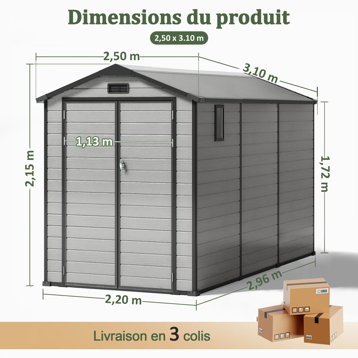 Abri de Jardin en Résine Patioslife YardVault avec Plancher - Cabanon de Rangement Étanche & Anti-UV - Structure Renforcée pour Outils et Vélos