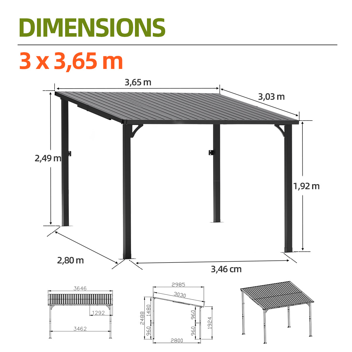 Patioslife Haven – Pergola Adossée Murale en Aluminium avec Toit Rigide, Résistante et Durable pour Jardin et Terrasse