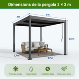 Patioslife Atlantic™ | Pergola à lames orientables en aluminium avec toit réglable et éclairage LED intégré, abri extérieur autonome pour terrasse, patio et piscine
