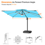 Patioslife Aegis – Parasol déporté Premium avec éclairage LED intégré, base croisée en métal et baleines en fibre de verre