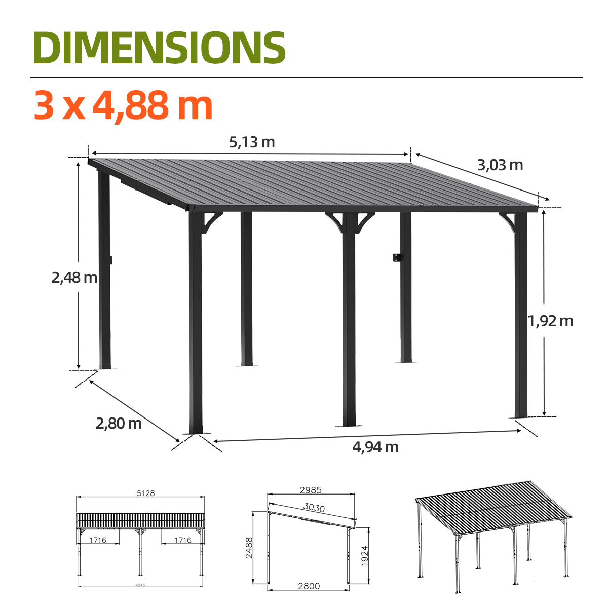 Patioslife Haven – Pergola Adossée Murale en Aluminium avec Toit Rigide, Résistante et Durable pour Jardin et Terrasse
