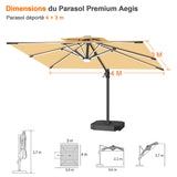 Patioslife Aegis – Parasol déporté Premium avec éclairage LED intégré, base croisée en métal et baleines en fibre de verre