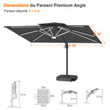 Patioslife Aegis – Parasol déporté Premium avec éclairage LED intégré, base croisée en métal et baleines en fibre de verre