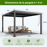 Patioslife Atlantic™ | Pergola à lames orientables en aluminium avec toit réglable et éclairage LED intégré, abri extérieur autonome pour terrasse, patio et piscine