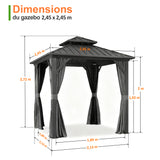 Patioslife Haven | Gazebo à toit rigide avec gouttières de drainage, structure en aluminium, toit doublement aéré et rideaux, pergola pour terrasse ou jardin.