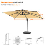 Parasol déporté Patioslife Aegis Pro avec éclairage LED et housse de protection, baleines et mât en aluminium à revêtement thermolaqué — Idéal pour jardins et terrasses