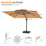 Parasol déporté Patioslife Aegis Pro avec éclairage LED et housse de protection, baleines et mât en aluminium à revêtement thermolaqué — Idéal pour jardins et terrasses