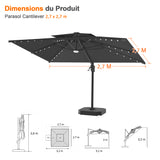 Parasol déporté Patioslife Aegis Pro avec éclairage LED et housse de protection, baleines et mât en aluminium à revêtement thermolaqué — Idéal pour jardins et terrasses