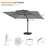 Parasol déporté Patioslife Aegis Pro avec éclairage LED et housse de protection, baleines et mât en aluminium à revêtement thermolaqué — Idéal pour jardins et terrasses