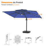 Parasol déporté Patioslife Aegis Pro avec éclairage LED et housse de protection, baleines et mât en aluminium à revêtement thermolaqué — Idéal pour jardins et terrasses