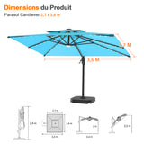 Parasol déporté Patioslife Aegis Pro avec éclairage LED et housse de protection, baleines et mât en aluminium à revêtement thermolaqué — Idéal pour jardins et terrasses