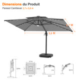 Parasol déporté Patioslife Aegis Pro avec éclairage LED et housse de protection, baleines et mât en aluminium à revêtement thermolaqué — Idéal pour jardins et terrasses