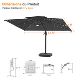Parasol déporté Patioslife Aegis Pro avec éclairage LED et housse de protection, baleines et mât en aluminium à revêtement thermolaqué — Idéal pour jardins et terrasses