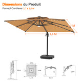 Parasol déporté Patioslife Aegis Pro avec éclairage LED et housse de protection, baleines et mât en aluminium à revêtement thermolaqué — Idéal pour jardins et terrasses