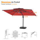 Parasol déporté Patioslife Aegis Pro avec éclairage LED et housse de protection, baleines et mât en aluminium à revêtement thermolaqué — Idéal pour jardins et terrasses