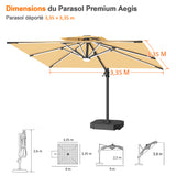 Patioslife Aegis – Parasol déporté Premium avec éclairage LED intégré, base croisée en métal et baleines en fibre de verre