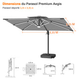 Patioslife Aegis – Parasol déporté Premium avec éclairage LED intégré, base croisée en métal et baleines en fibre de verre