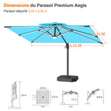 Patioslife Aegis – Parasol déporté Premium avec éclairage LED intégré, base croisée en métal et baleines en fibre de verre