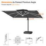 Patioslife Aegis – Parasol déporté Premium avec éclairage LED intégré, base croisée en métal et baleines en fibre de verre
