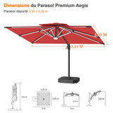 Patioslife Aegis – Parasol déporté Premium avec éclairage LED intégré, base croisée en métal et baleines en fibre de verre