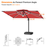 Patioslife Aegis – Parasol déporté Premium avec éclairage LED intégré, base croisée en métal et baleines en fibre de verre
