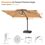 Patioslife Aegis – Parasol déporté Premium avec éclairage LED intégré, base croisée en métal et baleines en fibre de verre