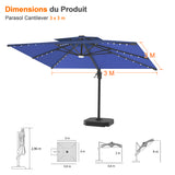 Parasol déporté Patioslife Aegis Pro avec éclairage LED et housse de protection, baleines et mât en aluminium à revêtement thermolaqué — Idéal pour jardins et terrasses