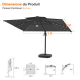 Parasol déporté Patioslife Aegis Pro avec éclairage LED et housse de protection, baleines et mât en aluminium à revêtement thermolaqué — Idéal pour jardins et terrasses