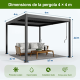 Patioslife Atlantic™ | Pergola à lames orientables en aluminium avec toit réglable et éclairage LED intégré, abri extérieur autonome pour terrasse, patio et piscine